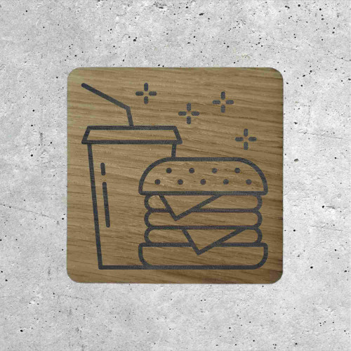 Signalétique en Bois Fast Food - Icône Burger et Soda  