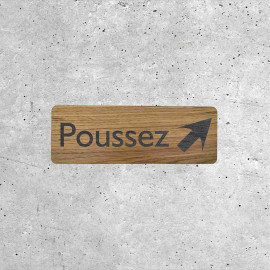 Signalétique en bois Poussez pour porte avec flèche