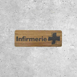 Plaque Signalétique en Bois Infirmerie avec Croix