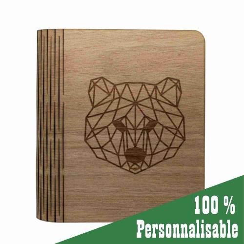 Livre en bois / album photos, personnalisable, motif ours, naissance enfant