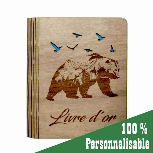 Wooden book, guestbook, cutout bear pattern, customizable