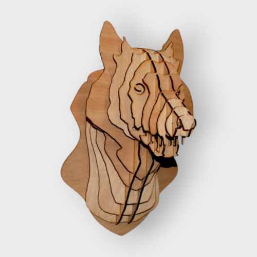 Tête de loup en bois 39 cm