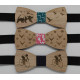 Bow tie in wood, deer and snowflake pattern